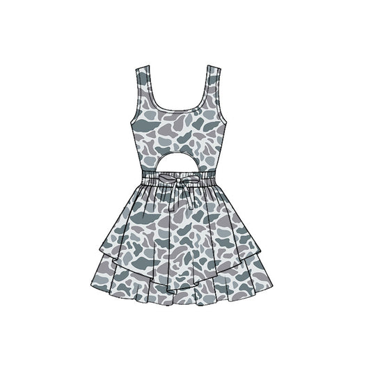 Baby Girls Southern Camo Sleeveless Vest Ruffle Bottom Yoga Shorts Knee Length Dresses Preorder