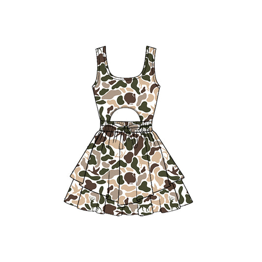 Baby Girls Southern Ducks Deer Camo Sleeveless Vest Ruffle Bottom Yoga Shorts Knee Length Dresses Preorder
