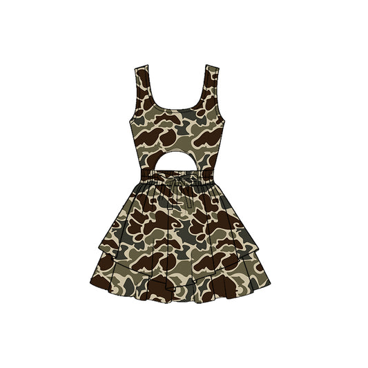 Baby Girls Southern Ducks Deer Camo Sleeveless Vest Ruffle Bottom Yoga Shorts Knee Length Dresses Preorder