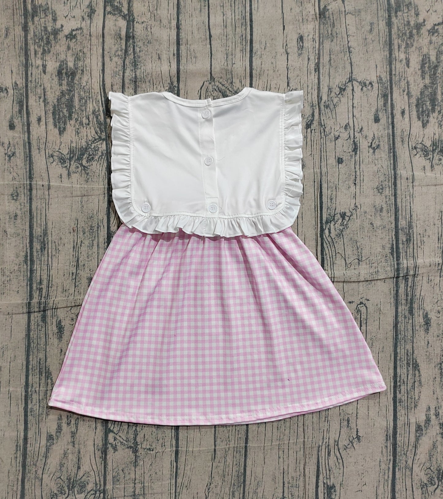 Embroidery Cross Baby Girls Pink Checked Child of God Easter Knee Length Dress Preorder