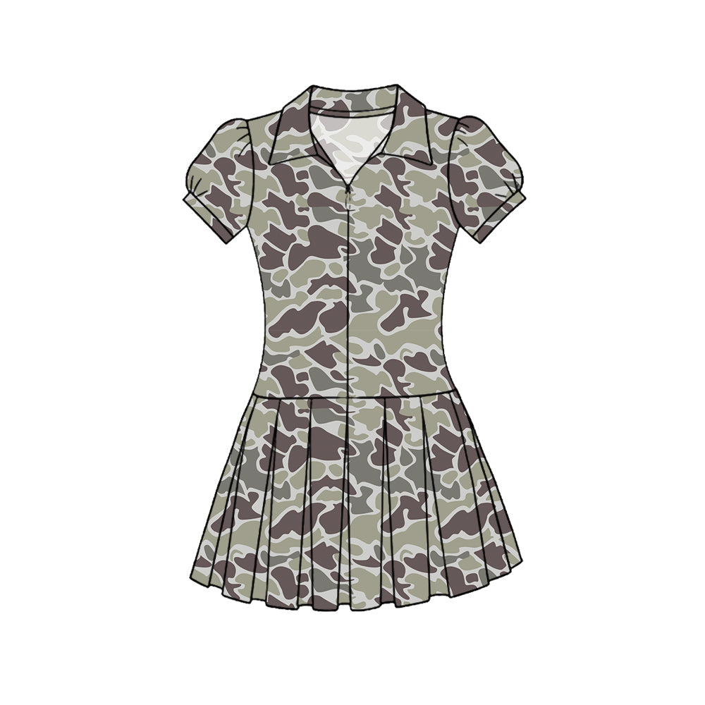 Baby Girls Southern Grey Camo Zipper Pleated Yoga Knee Length Dresses Preorder