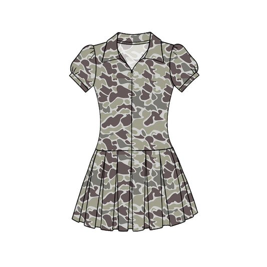 Baby Girls Southern Grey Camo Zipper Pleated Yoga Knee Length Dresses Preorder