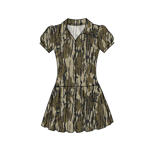 Baby Girls Southern Olive Camo Zipper Pleated Yoga Knee Length Dresses Preorder