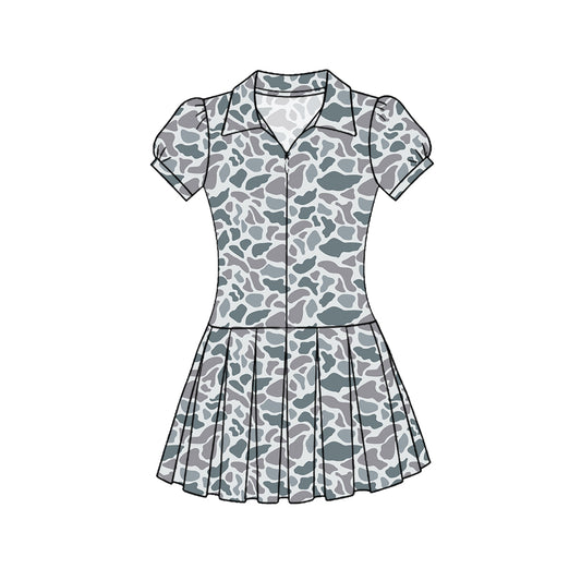Baby Girls Southern Light Grey Camo Zipper Pleated Yoga Knee Length Dresses Preorder