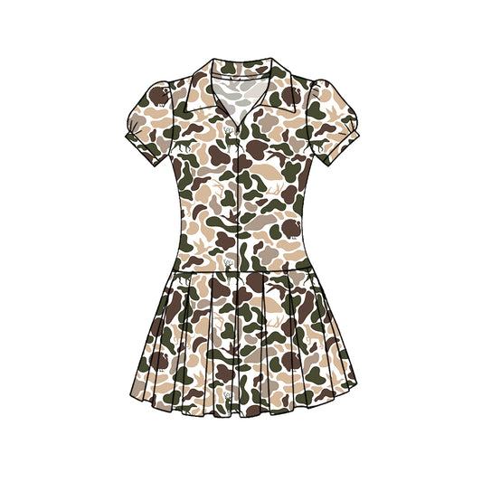 Baby Girls Dog Ducks Deer Camo Zipper Pleated Hunting Yoga Knee Length Dresses Preorder