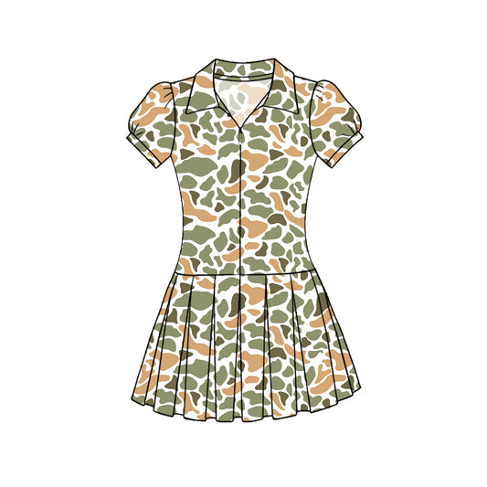 Baby Girls Southern Orange Camo Zipper Pleated Yoga Knee Length Dresses Preorder