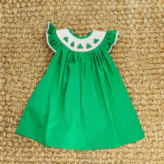 Baby Girls Green Flutter Sleeve Clovers St Patrick Knee Length Dresses Preorder