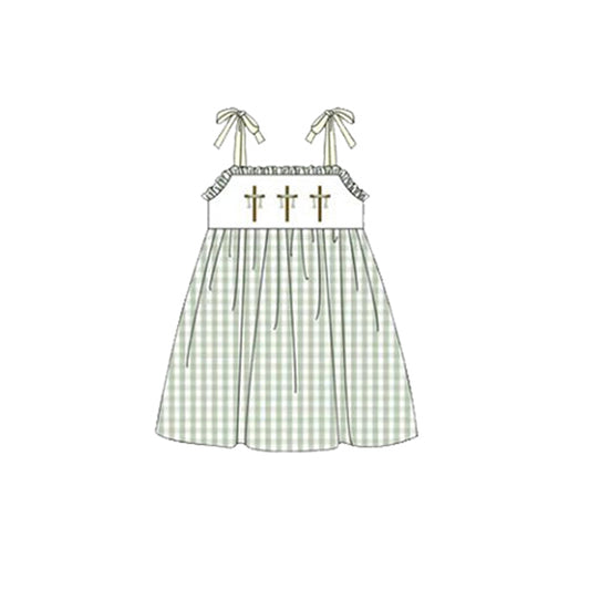 Baby Girls Strap Crosses Checked Easter Knee Length Dresses Preorder