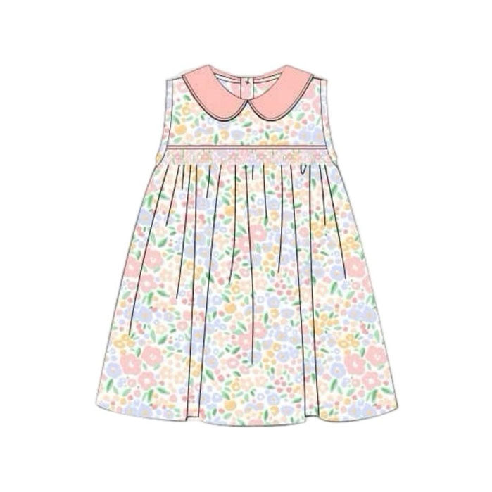 Baby Girls Sleeveless Pink Collar Floral Knee Length Dresses Preorder
