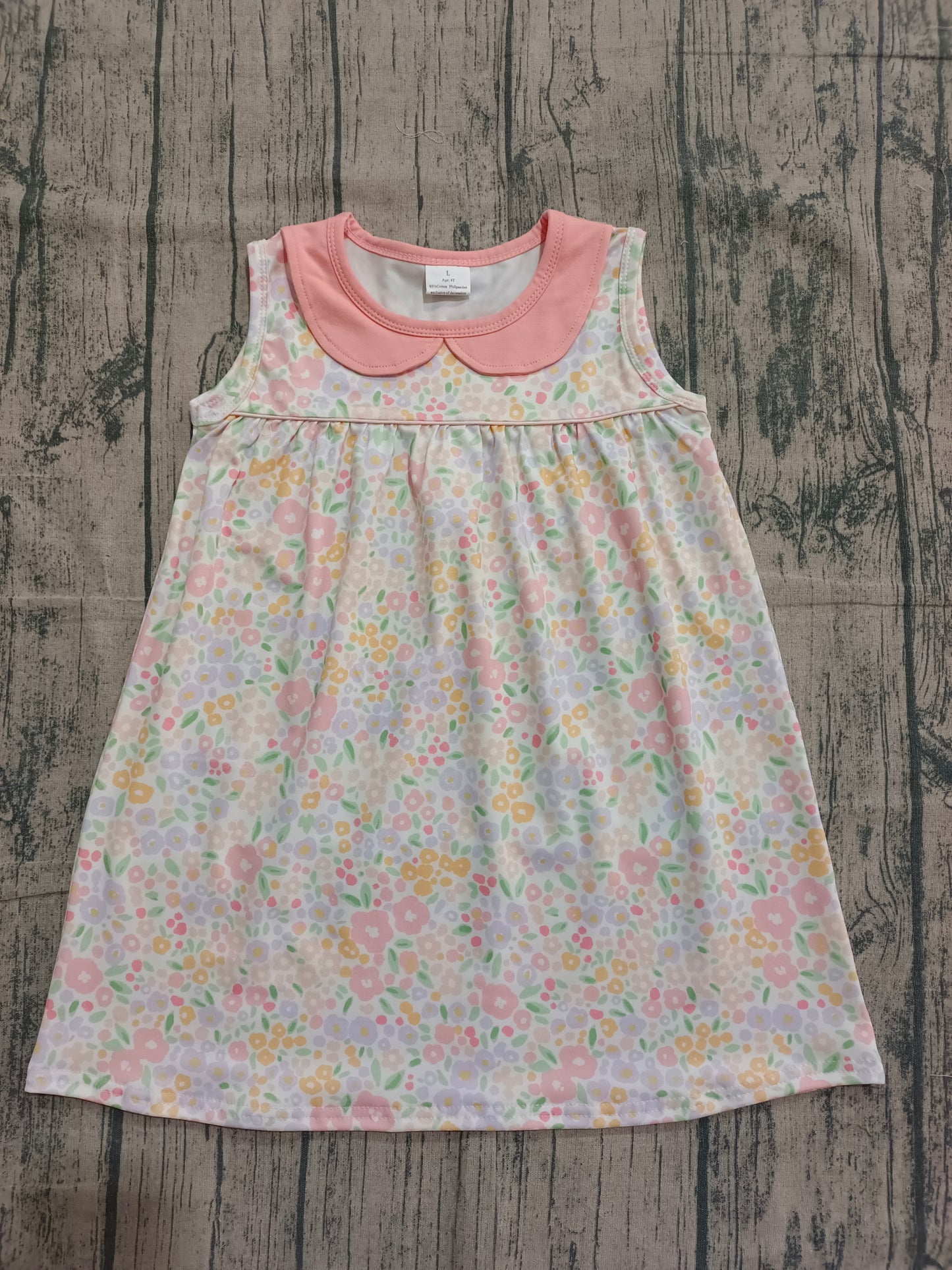 Baby Girls Sleeveless Pink Floral Collar Knee Length Dresses