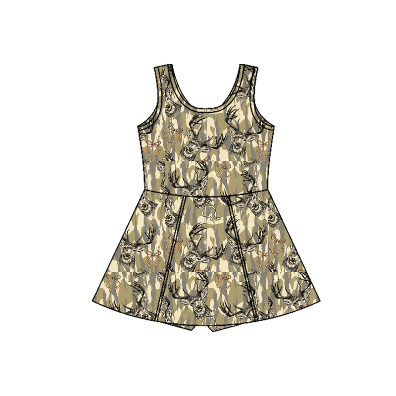 Baby Girls Sleeveless Bows Deer Camo Hunting Shorts Knee length Dresses Preorder