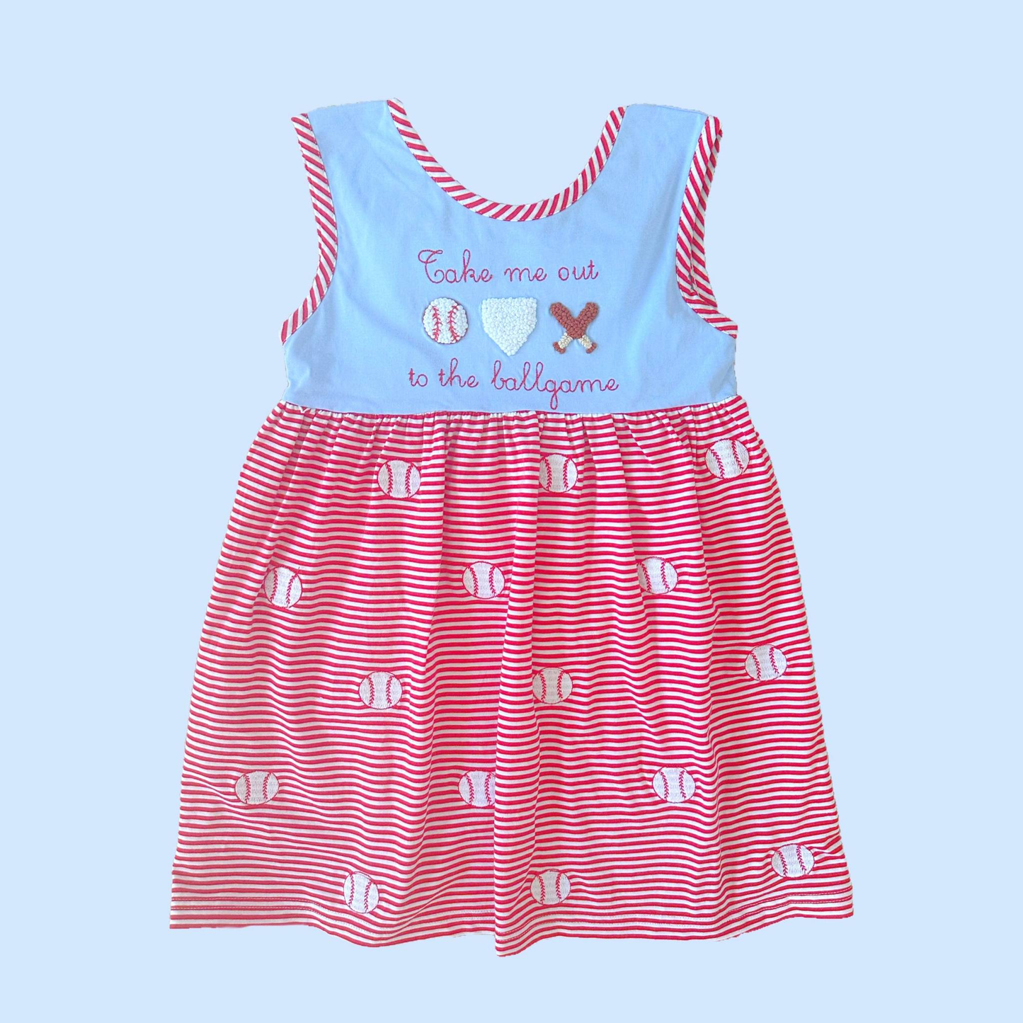 Baby Girls Red Stripe Baseballs Team Knee Length Dresses Preorder