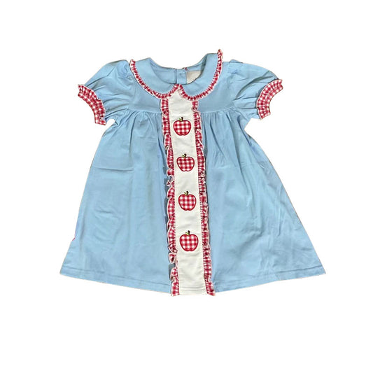 Baby Girls Checked Apples Back to School Collar Knee Length Dresses Preorder