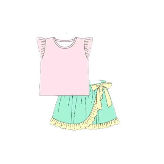 Baby Girls Pink Flutter Sleeve Top Ruffle Skirt Shorts Clothes Sets Preorder