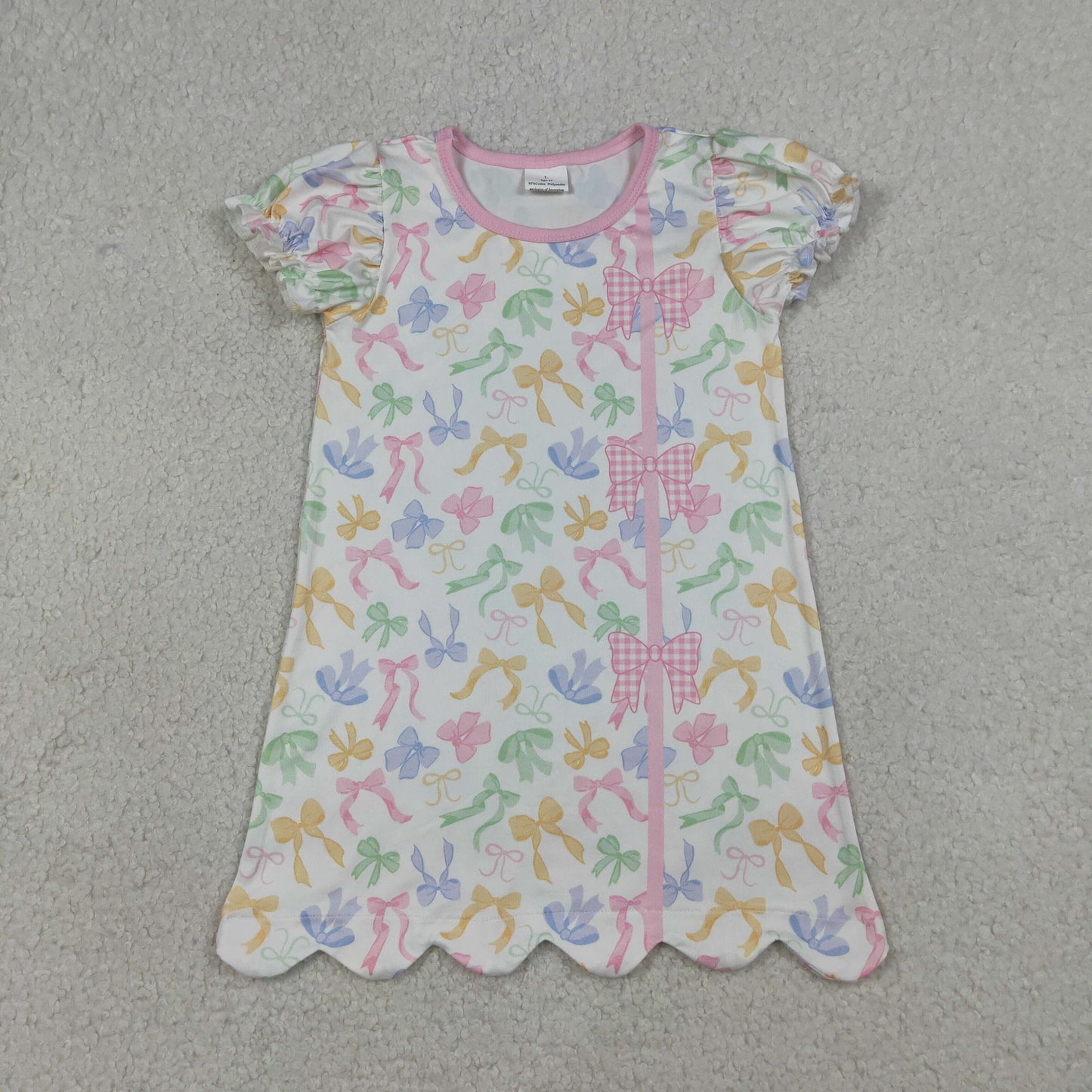 Baby Girls Colorful Bows Button Scallop Knee Length Dresses