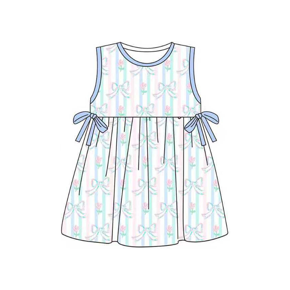 Baby Girls Flowers Bows Stripe Knee Length Dresses Preorder