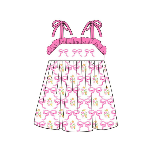 Baby Girls Pink Strap Bows Flowers Knee Length Dresses Preorder