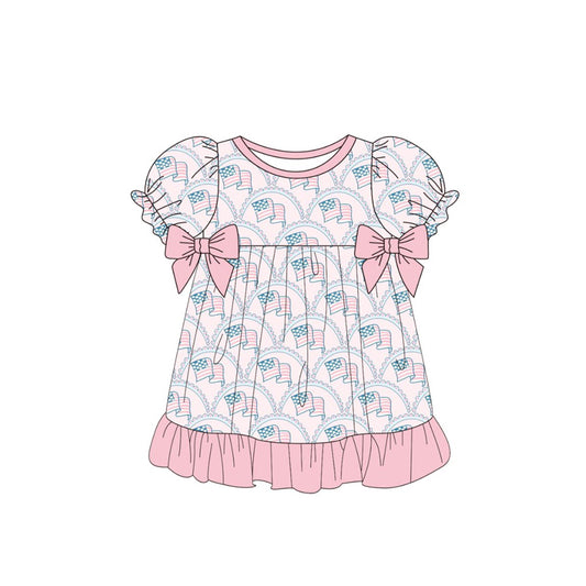 Baby Girls Flags Bows 4th of July Ruffle Knee Length Dresses Preorder