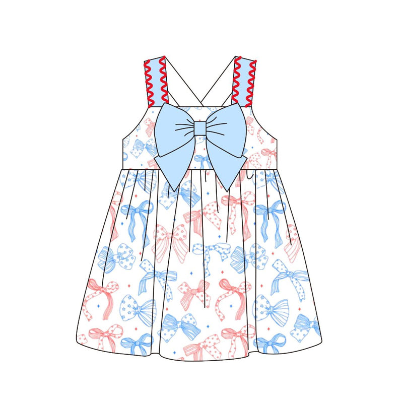 Baby Girls Strap Stars Bows 4th of July Knee Length Dresses Preorder