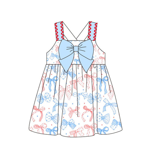 Baby Girls Strap Stars Bows 4th of July Knee Length Dresses Preorder