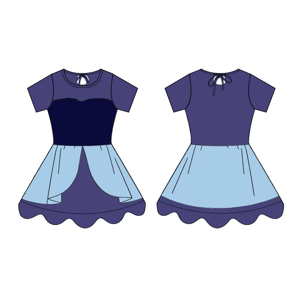 Baby Girls Navy Short Sleeve Yoga Ruffle Knee Length Dresses Preorder