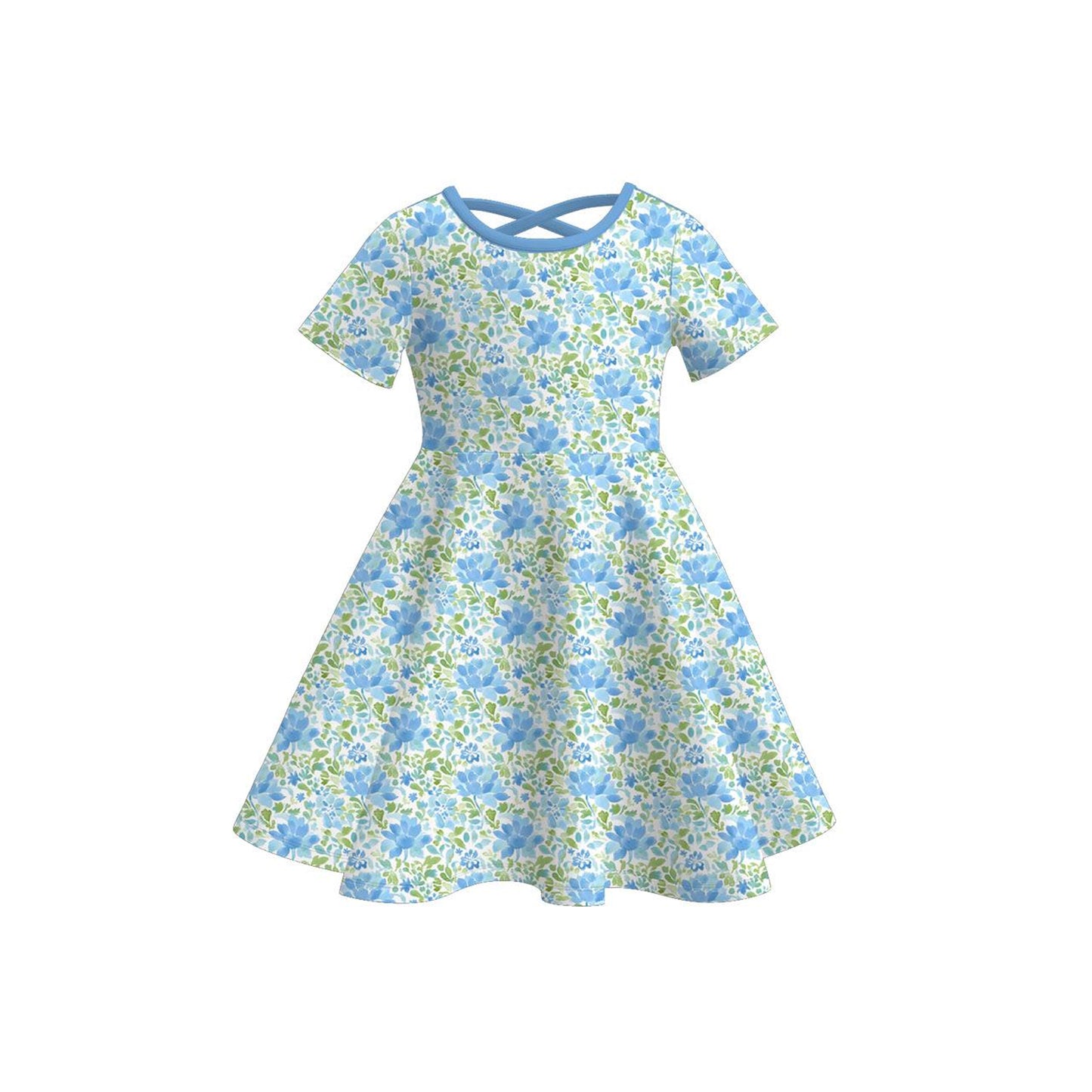 Baby Girls Aqua Short Sleeve Floral Knee Length Dresses Preorder