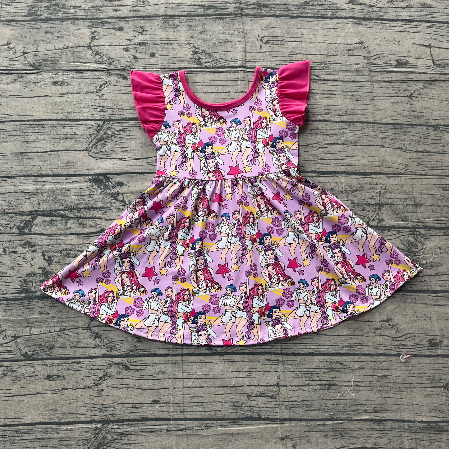 Baby Girls Pink Flutter Sleeve Flowers Demon Hunter Knee Length Dresses