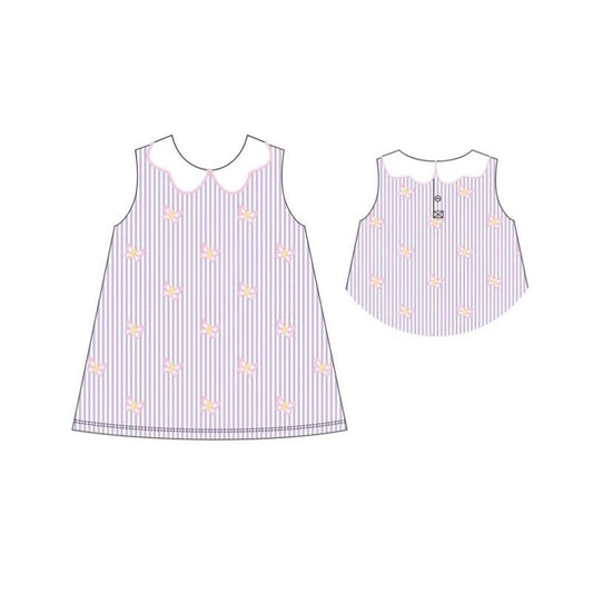 Baby Girls Lavender Stripe Butterfly Collar Knee Length Dresses Preorder