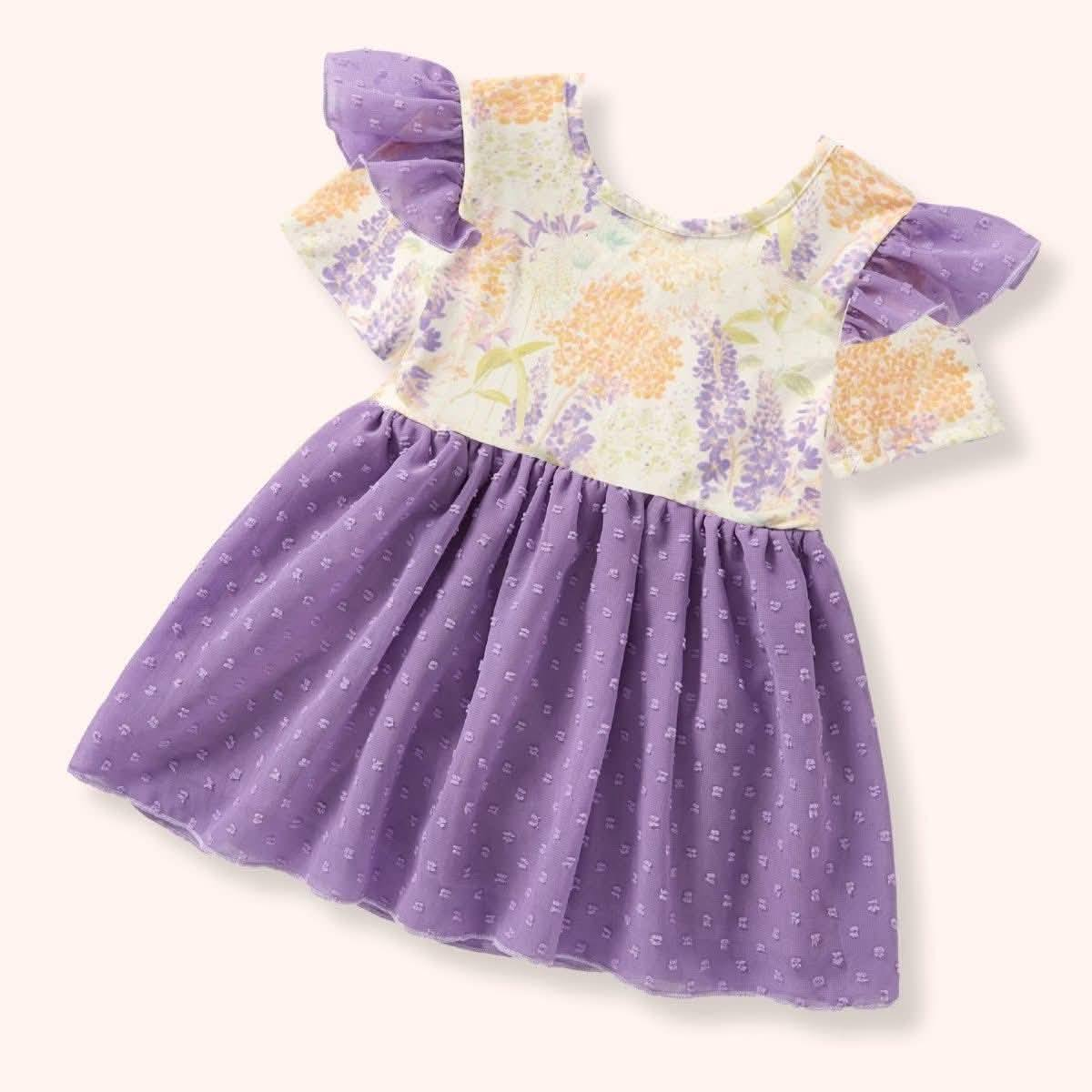 Baby Girls Flutter Sleeve Colorful Floral Knee Length Dresses Preorder