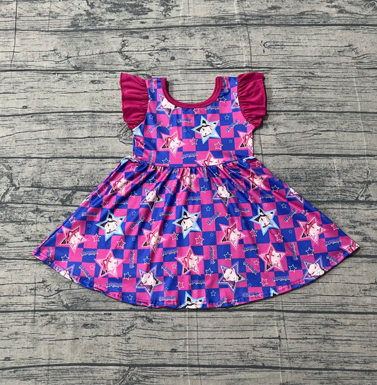 Baby Girls Hot Pink Checked Stars Demon Hunter Knee Length Dresses Preorder