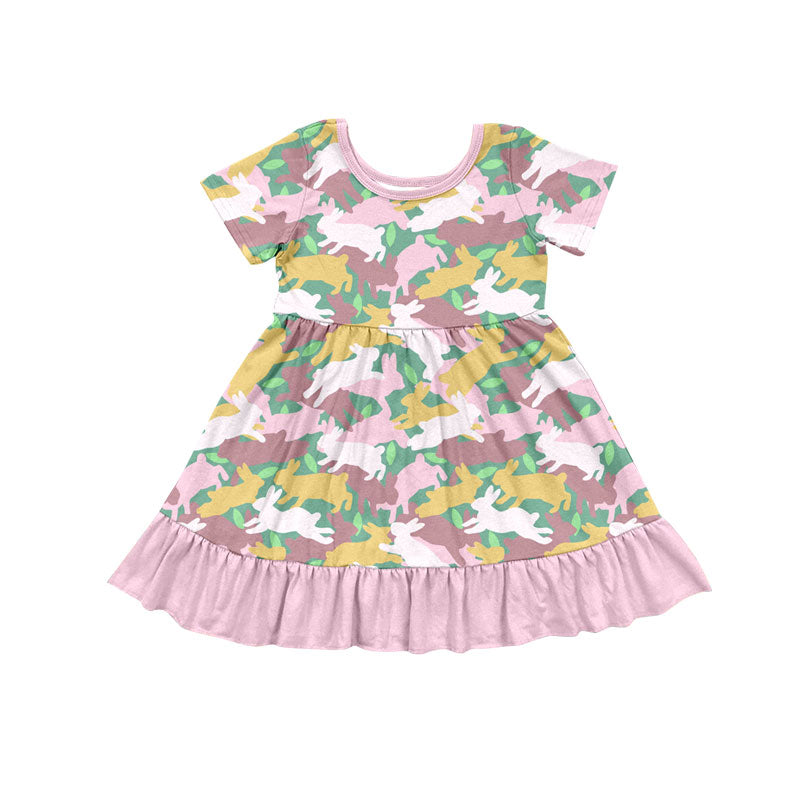 Baby Girls Rabbits Camo Easter Ruffle Knee Length Dresses Preorder