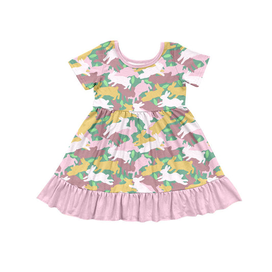 Baby Girls Rabbits Camo Easter Ruffle Knee Length Dresses Preorder