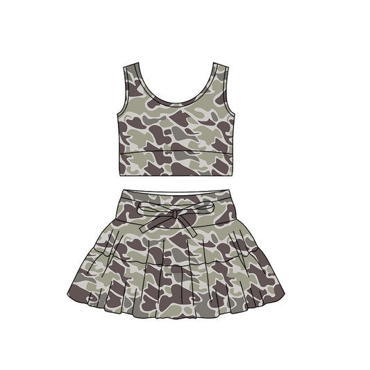 Baby Girls Southern Grey Camo Vest Ruffle Skirt Shorts Yoga Clothes Sets Preorder