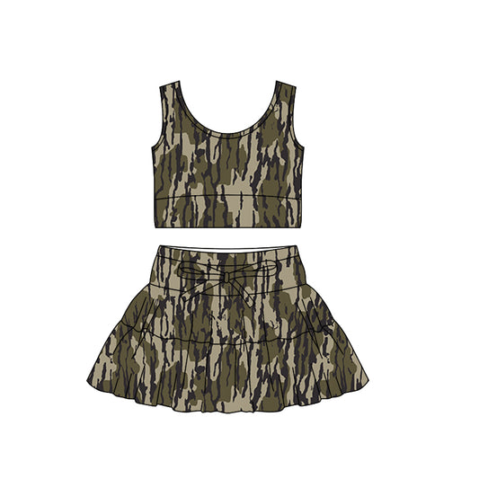 Baby Girls Southern Olive Camo Vest Ruffle Skirt Shorts Yoga Clothes Sets Preorder