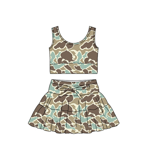 Baby Girls Southern Khaki Camo Vest Ruffle Skirt Shorts Yoga Clothes Sets Preorder