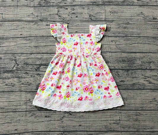 Smocked Floral Cross Baby Girls Easter Ruffle Knee Length Dresses Preorder