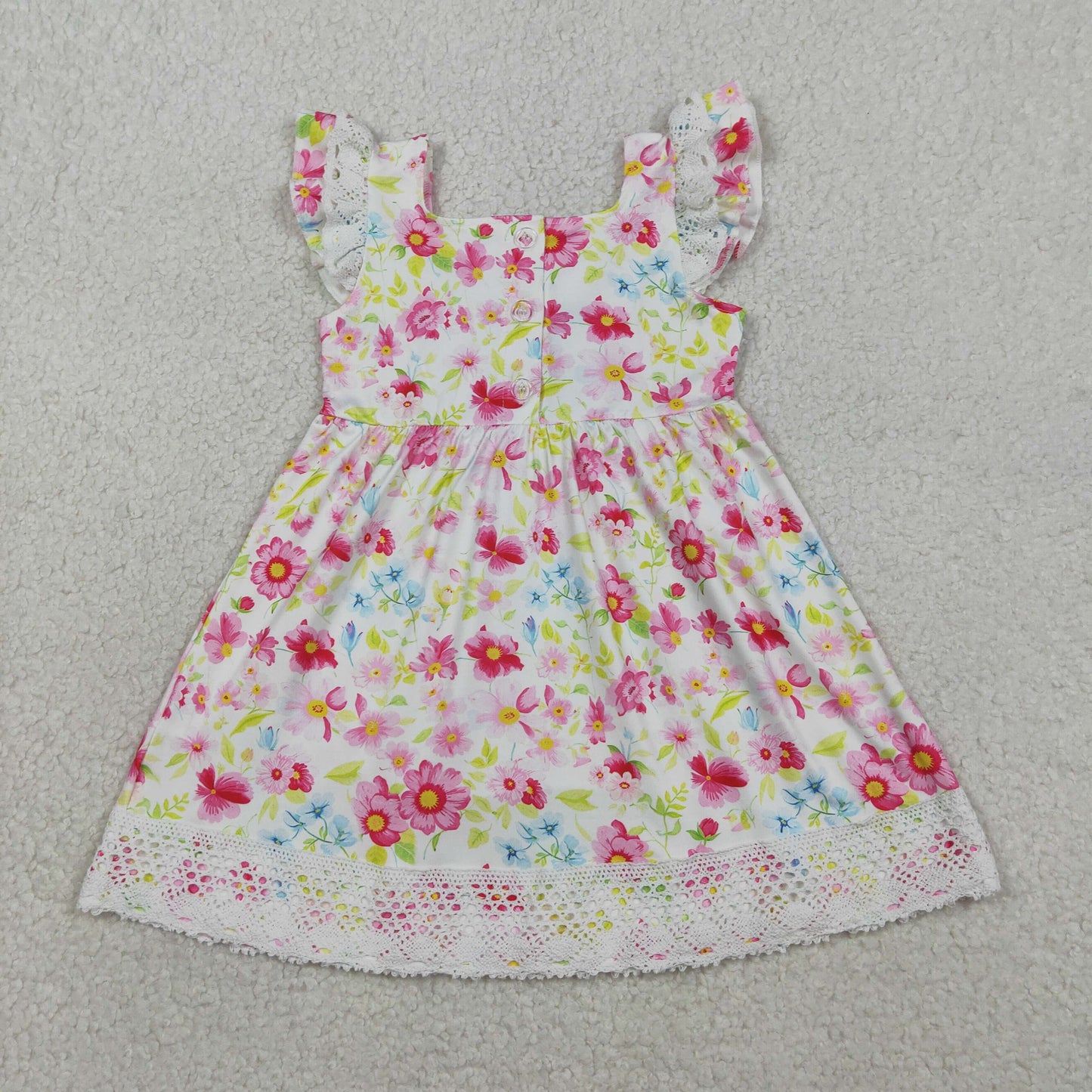 Smocked Floral Cross Baby Girls Easter Lace Ruffle Knee Length Dresses