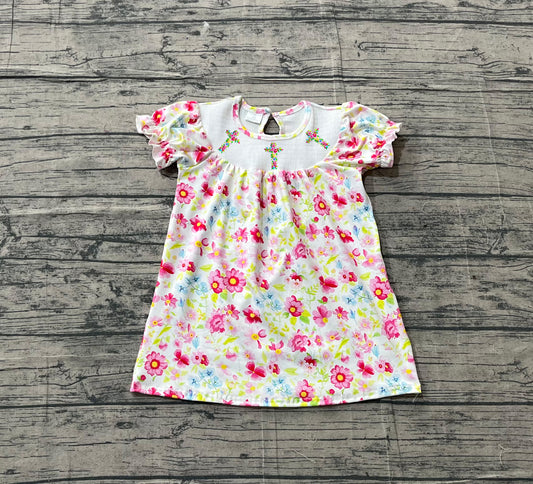 Smocked Floral Cross Baby Girls Easter Flowers Knee Length Dresses Preorder