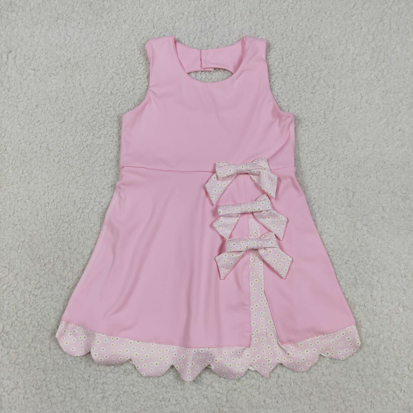 Baby Girls Pink Sleeveless Bows Yoga Ruffle Shorts Scallop Knee Length Dresses