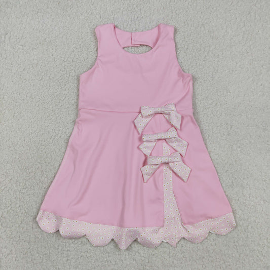 Baby Girls Pink Sleeveless Bows Yoga Ruffle Shorts Scallop Knee Length Dresses