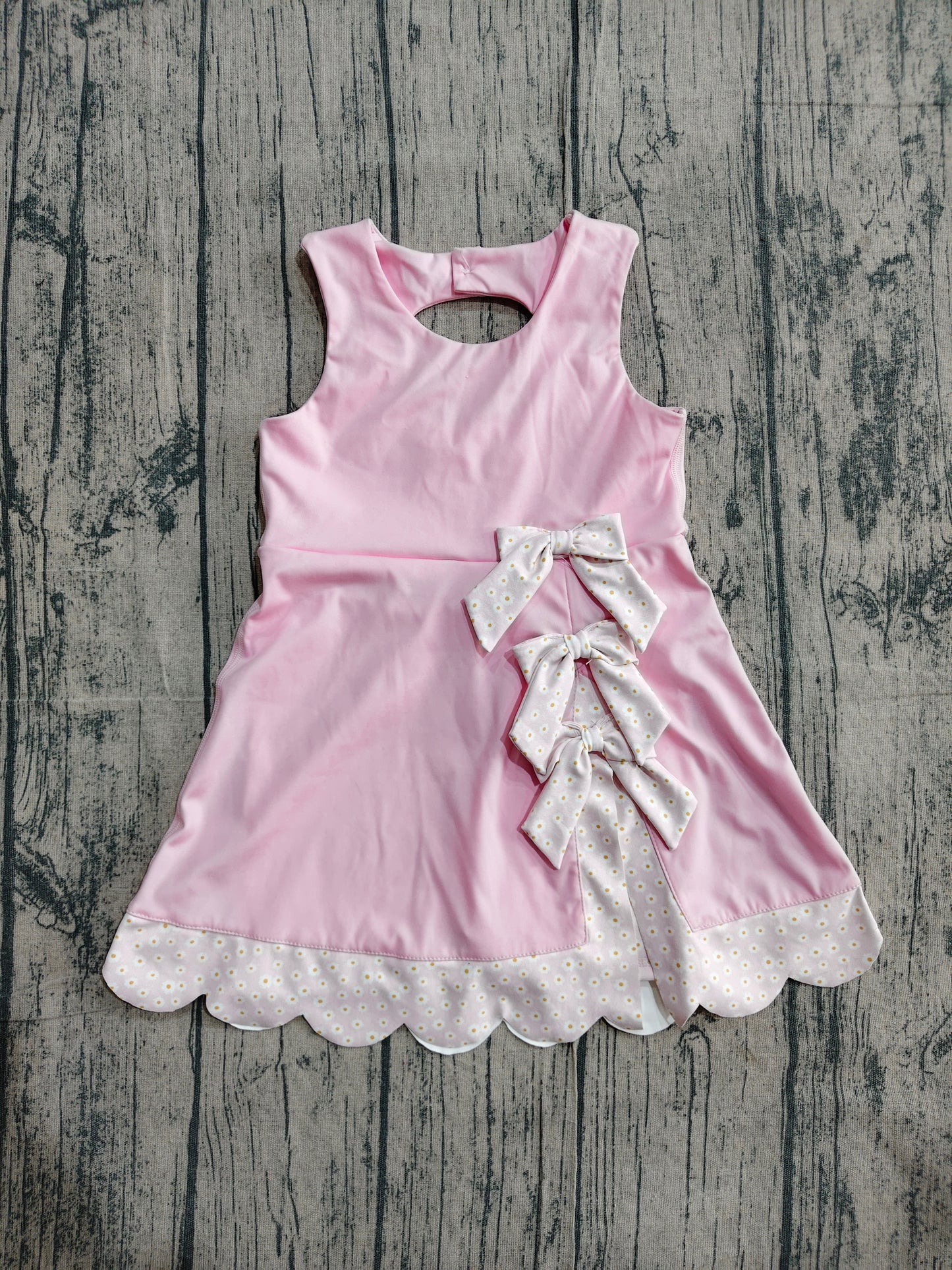 Baby Girls Pink Sleeveless Bows Yoga Ruffle Shorts Scallop Knee Length Dresses