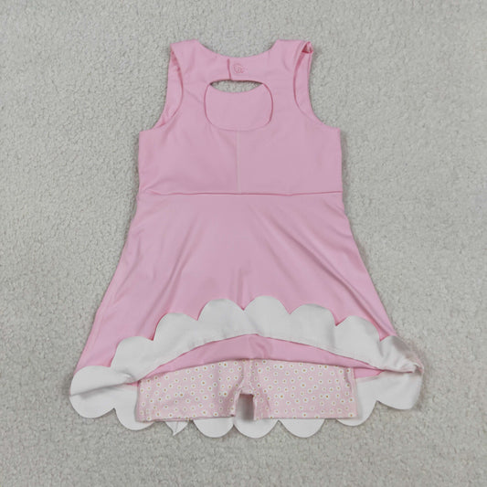 Baby Girls Pink Sleeveless Bows Yoga Ruffle Shorts Scallop Knee Length Dresses
