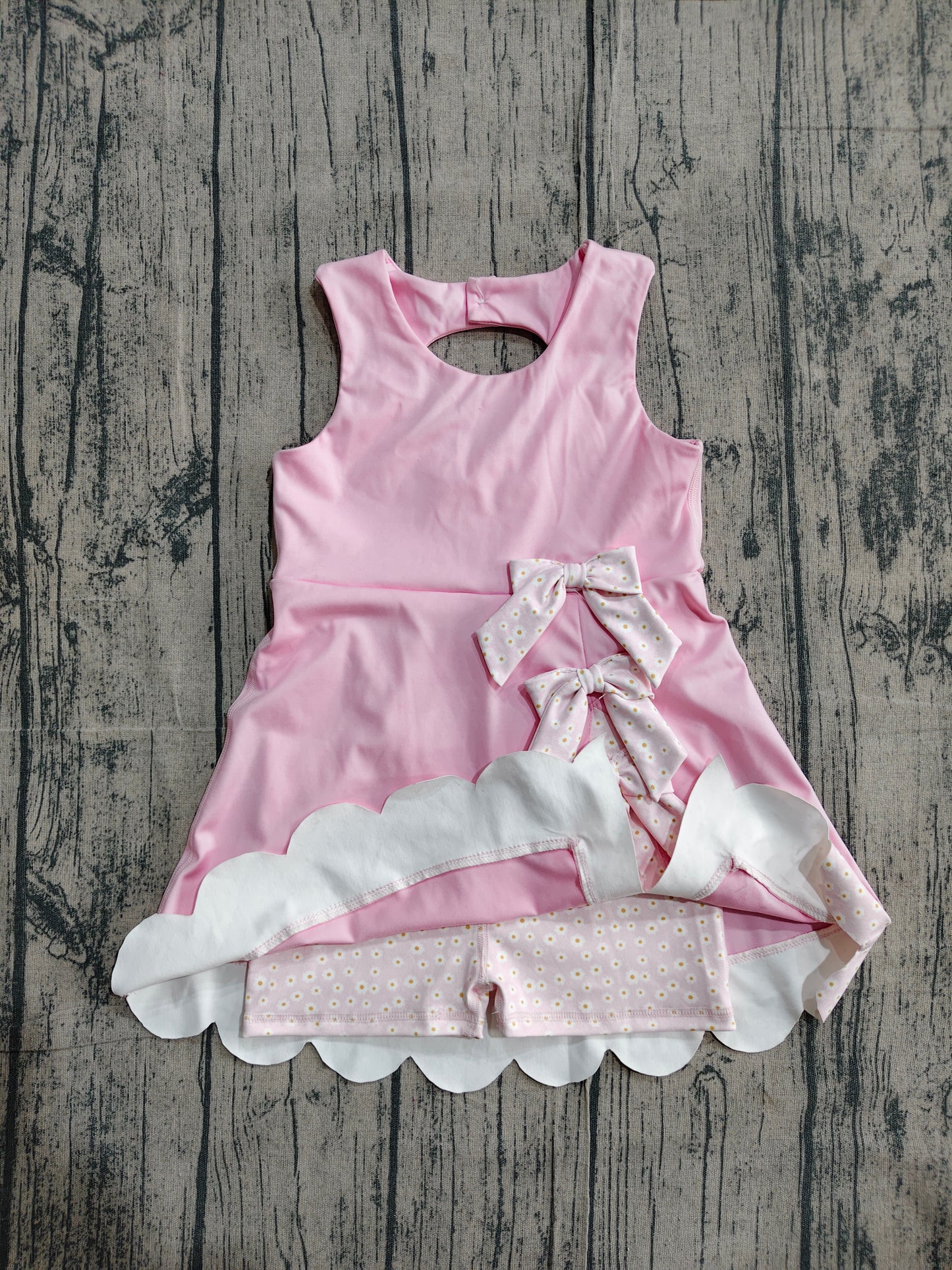 Baby Girls Pink Sleeveless Bows Yoga Ruffle Shorts Scallop Knee Length Dresses