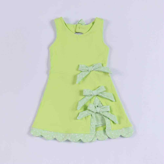 Baby Girls Light Green Sleeveless Bows Yoga Ruffle Shorts Knee Length Dresses Preorder