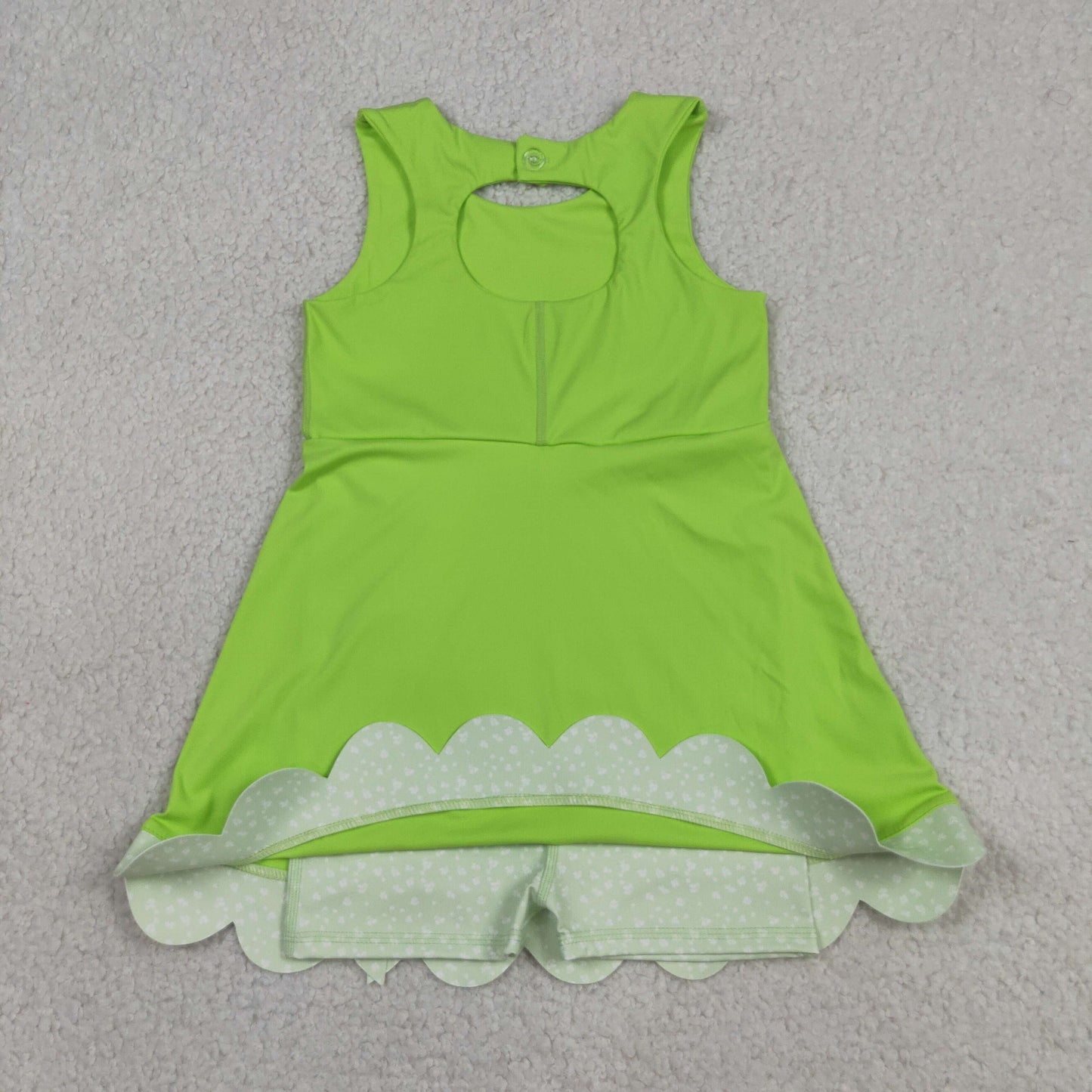 Baby Girls Light Green Sleeveless Yoga Active Shorts Bows Scallop Knee Length Dresses