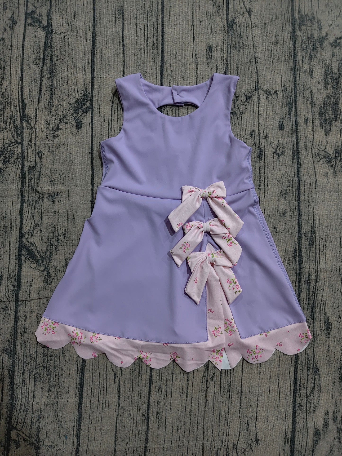 Baby Girls Purple Sleeveless Bows Yoga Active Shorts Scallop Knee Length Dresses
