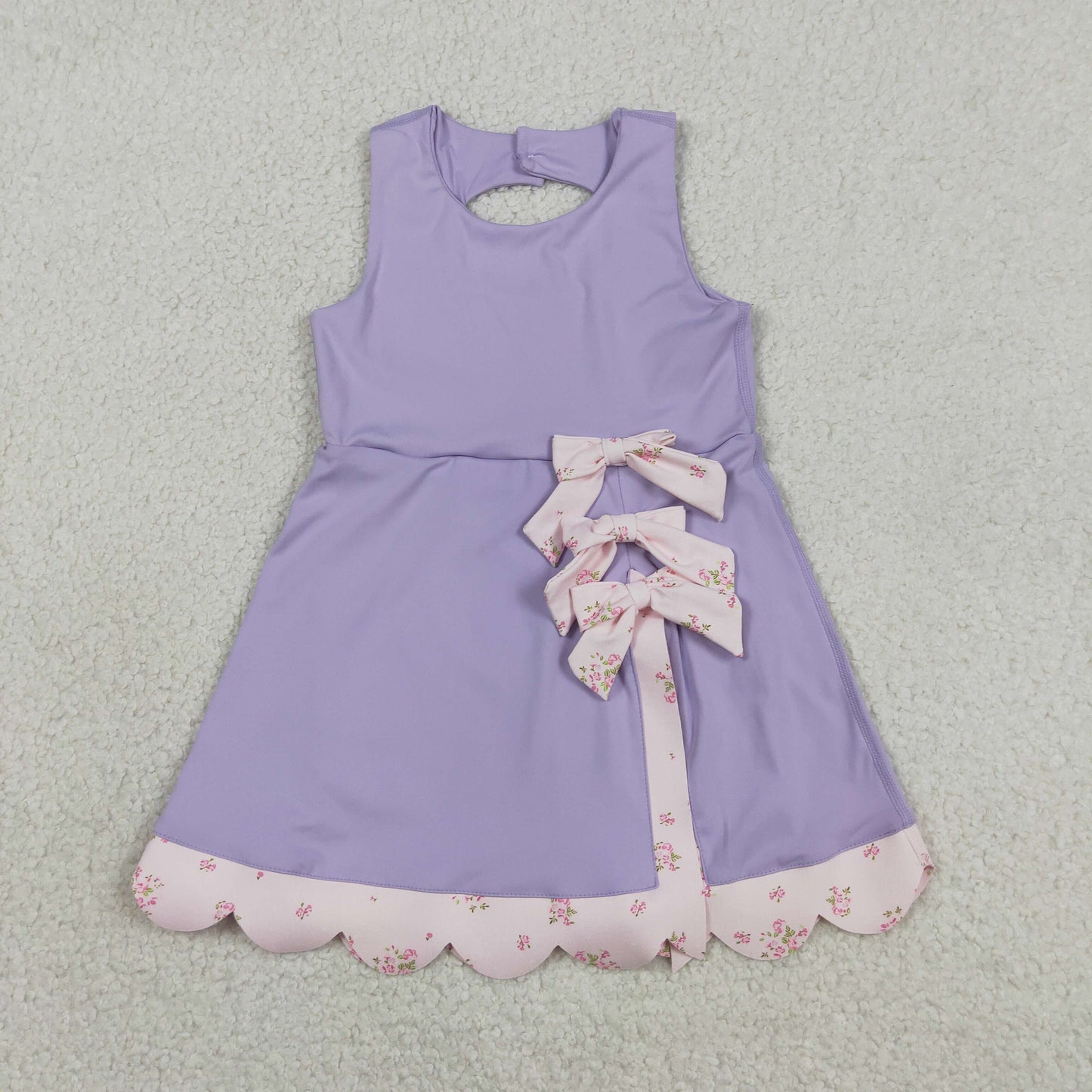 Sibling Baby Girls Bows Yoga Active Shorts Scallop Knee Length Dresses