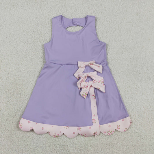 Baby Girls Purple Sleeveless Bows Yoga Active Shorts Scallop Knee Length Dresses