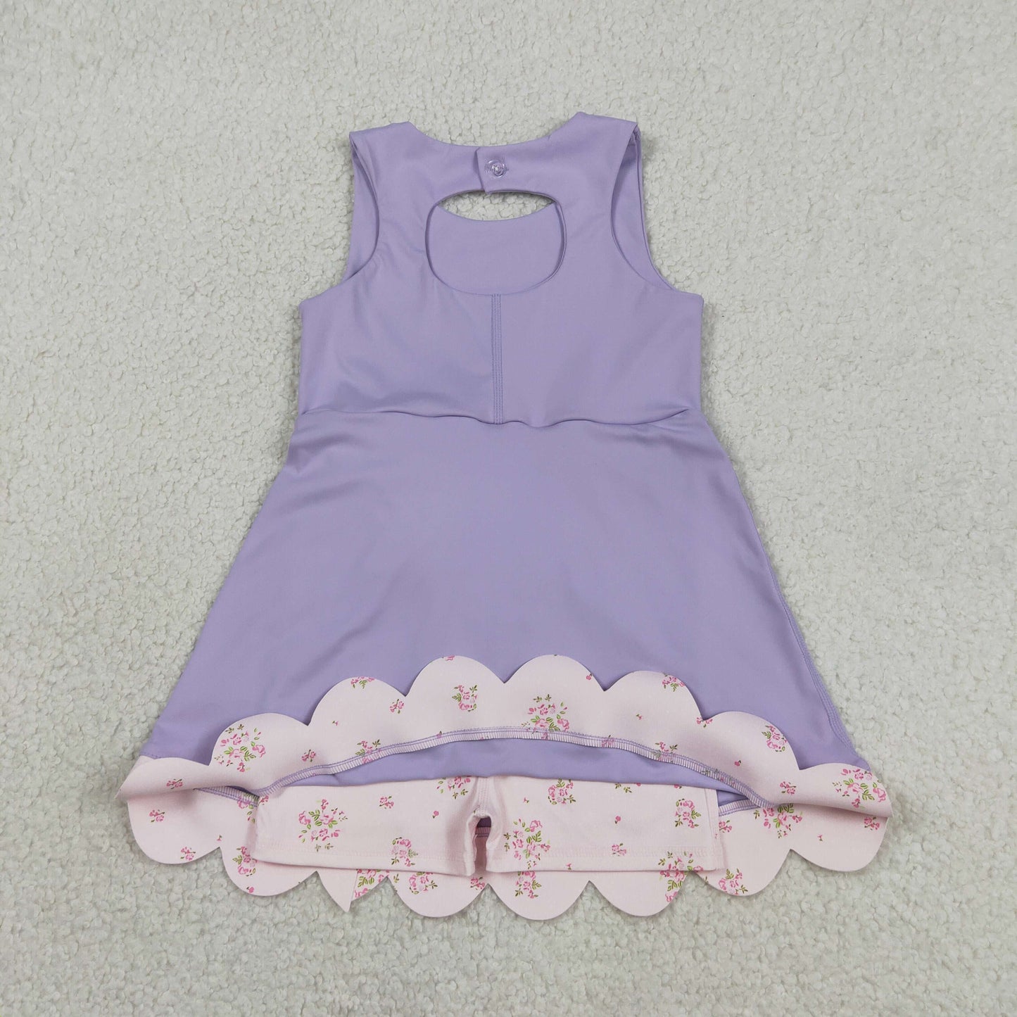 Baby Girls Purple Sleeveless Bows Yoga Active Shorts Scallop Knee Length Dresses