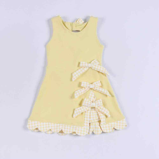 Baby Girls Yellow Sleeveless Bows Yoga Ruffle Shorts Knee Length Dresses Preorder